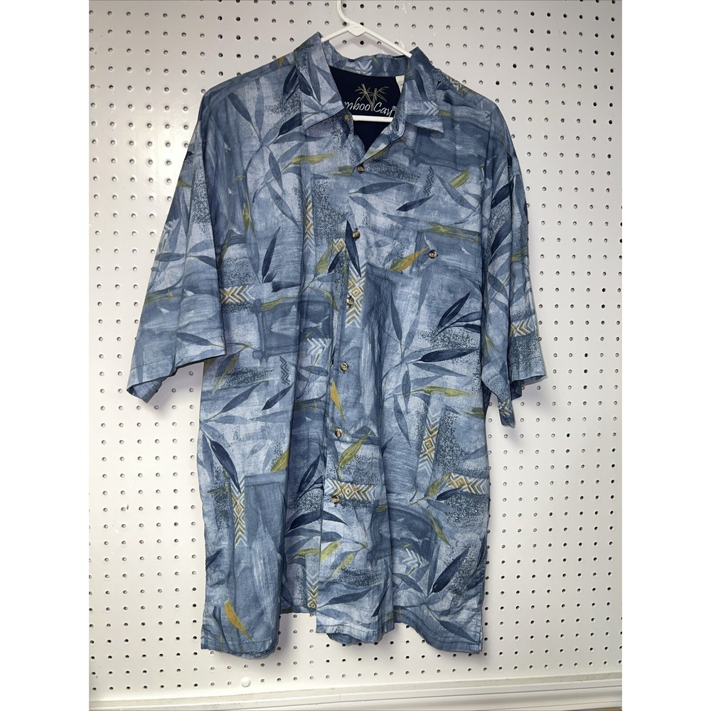 Bamboo Cay Mens‎ Hawaiian Button Up Shirt Size XL Blue Floral 100% Cotton